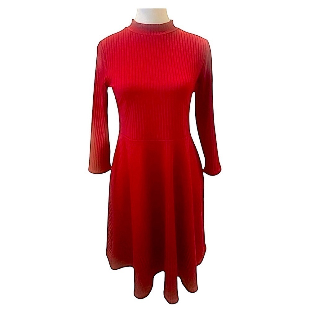 🌸 3/$15 Forever 21 Red Mock Neck Ribbed Knit Mini Sweater Dress Large